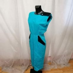 Vestito anni 80 azzurro e nero in cotone