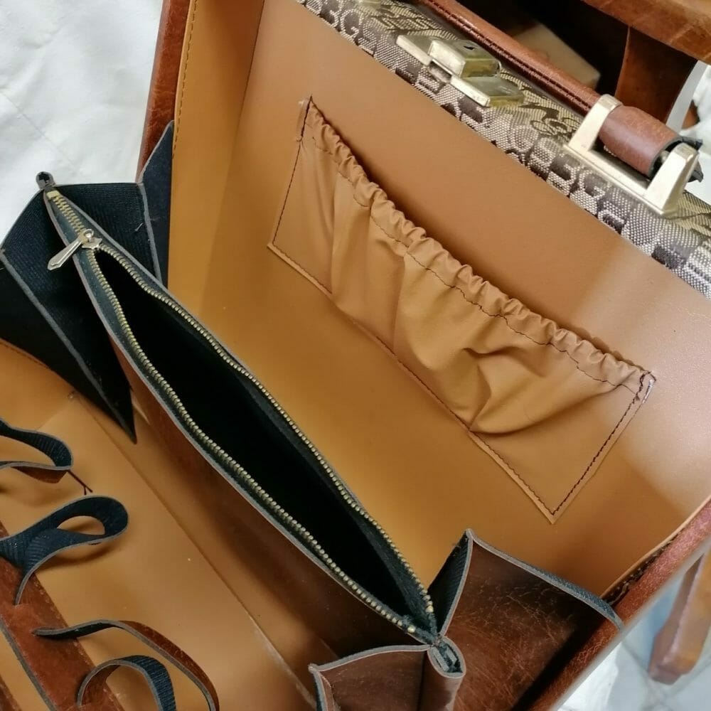 Borsa di pelle e tessuto utilità /beauty - immagine 4