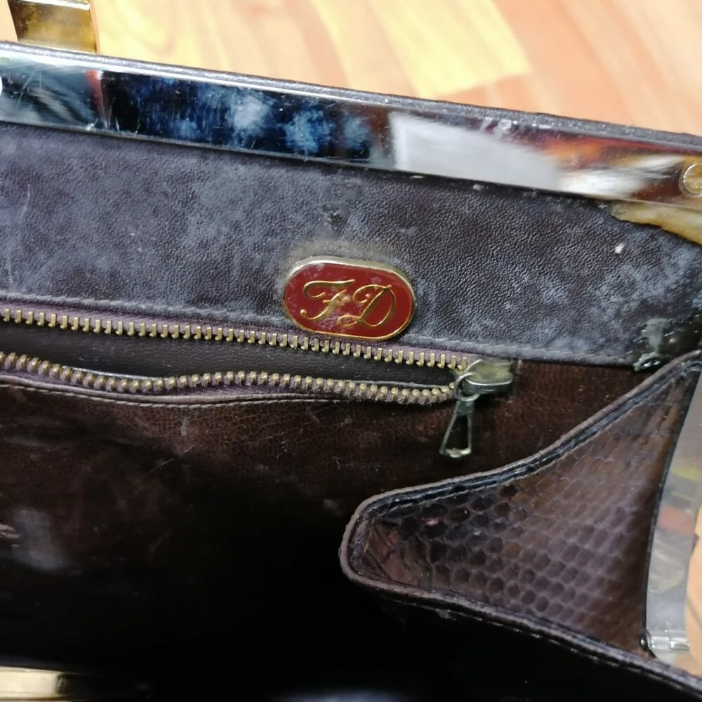 Borsa vintage in vero serpente marrone marca FD - immagine 4