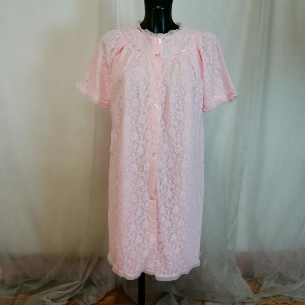 Completo da notte vintage in pizzo rosa - immagine 5