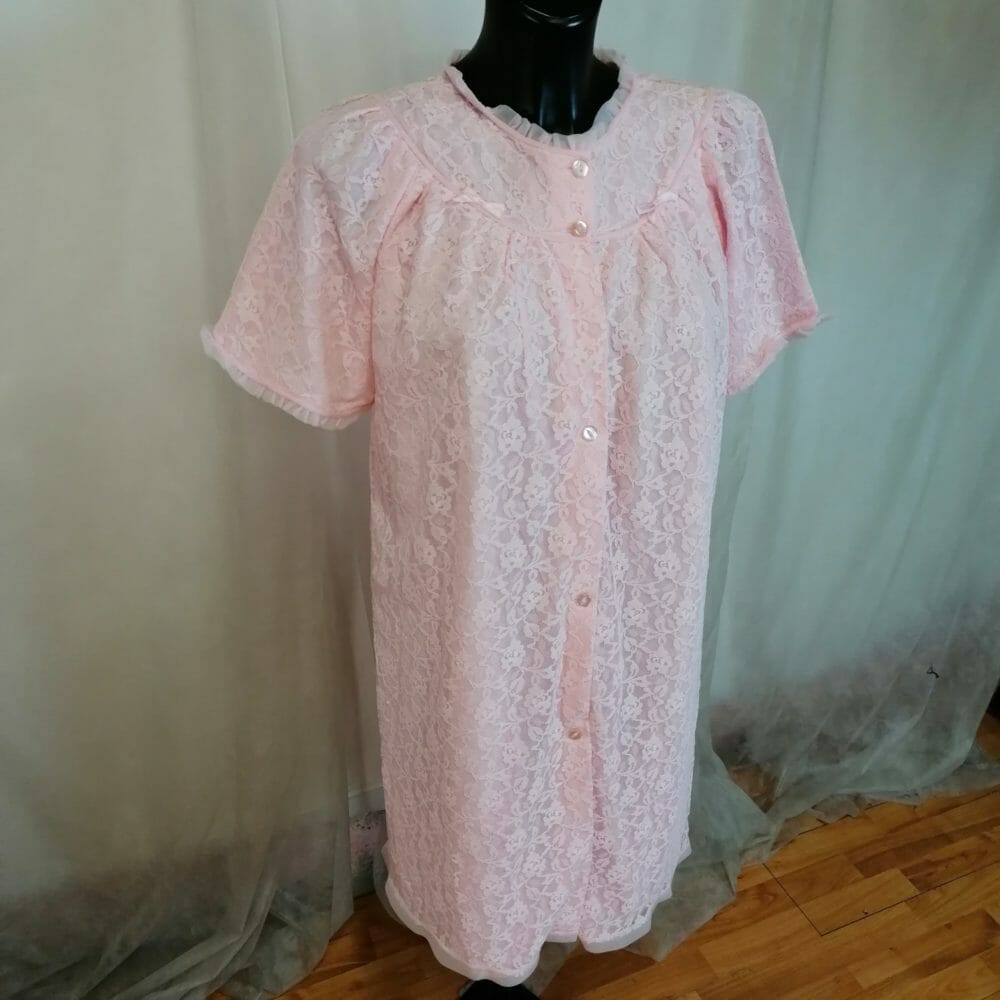 Completo da notte vintage in pizzo rosa - immagine 6