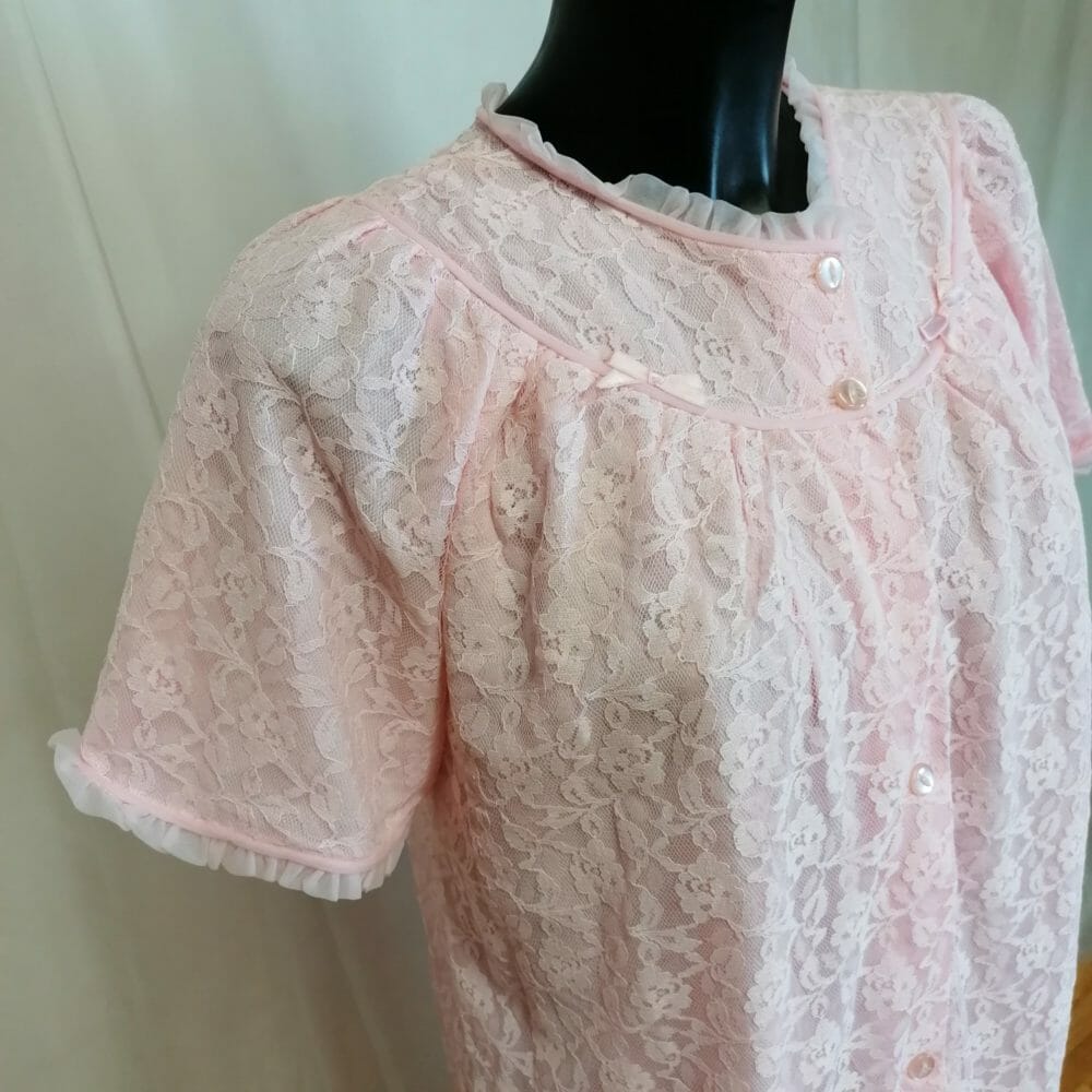 Completo da notte vintage in pizzo rosa - immagine 7