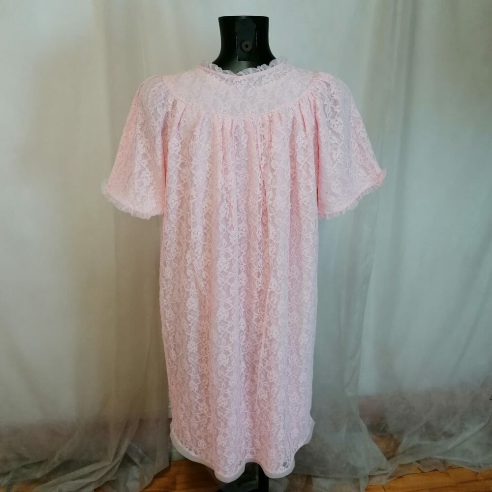Completo da notte vintage in pizzo rosa - immagine 8