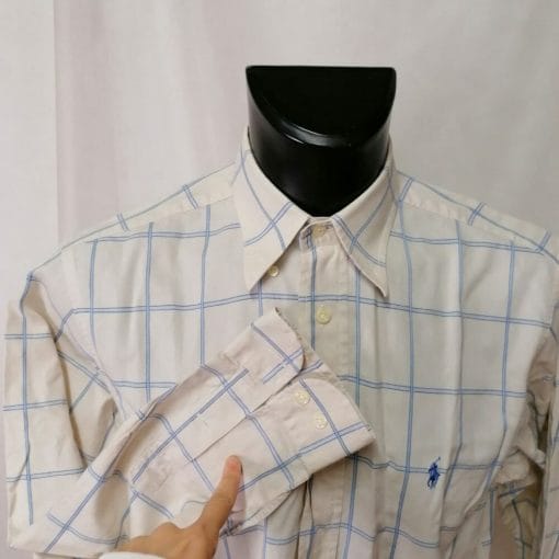 camicia ralph lauren vintage a quadri bianca e azzurra