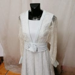 Abito da sposa vintage sartoriale azzurro tenue e bianco in tulle foderato
