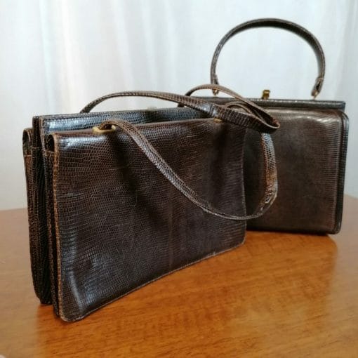 due borse vintage in pelle di rettile marrone