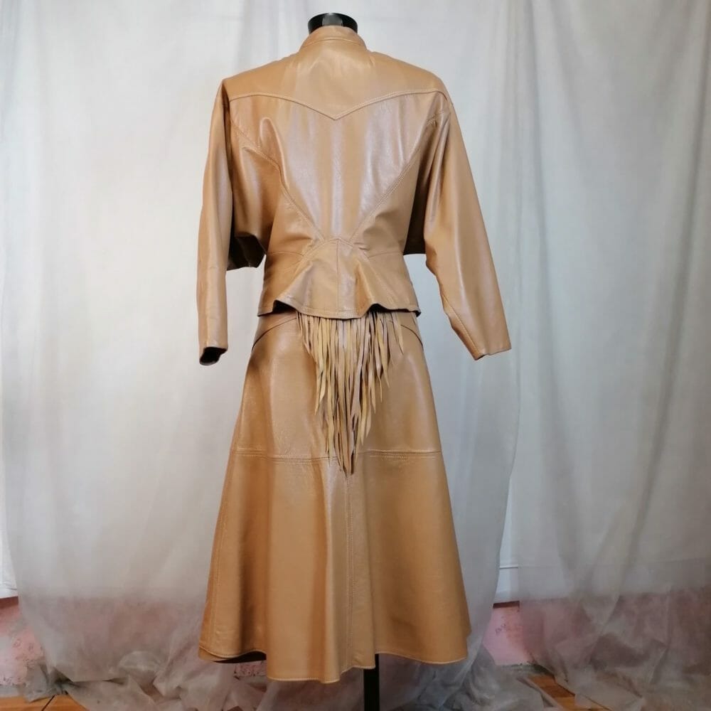 Completo in pelle anni 80 beige da donna - immagine 7