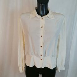 Camicetta di seta vintage color panna con bottoni metallici
