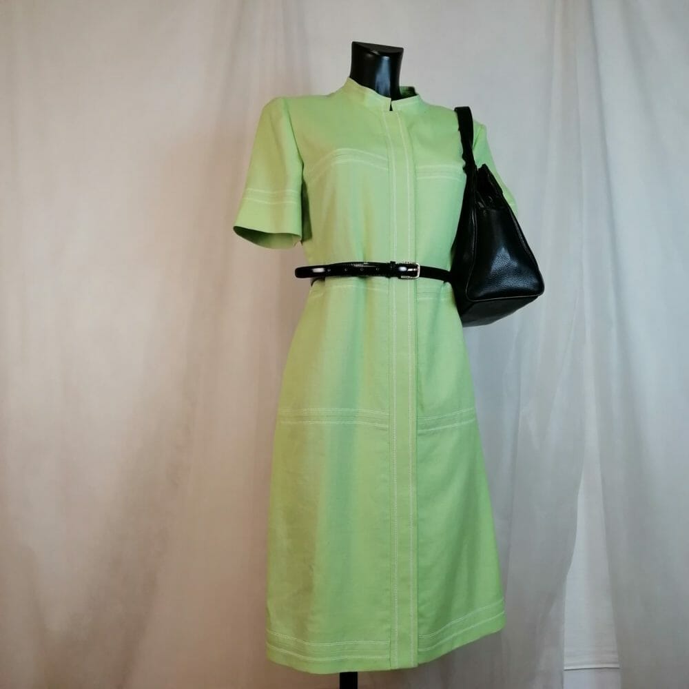 Vestito vintage in viscosa e lino verde - immagine 2