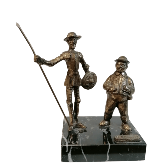 Statuetta di Don Chisciotte in bronzo con Sancho Panza