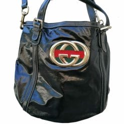 Borsa Gucci, modello Dialux Britt Hobo originale. Introvabile, in tela verniciata e pelle con dettagli metallici color oro.