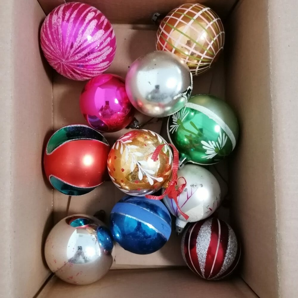 Palline di Natale vintage in vetro, piccole e grandi, 24 pezzi - immagine 2