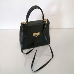 borsetta vintage a trapezio in pelle nera