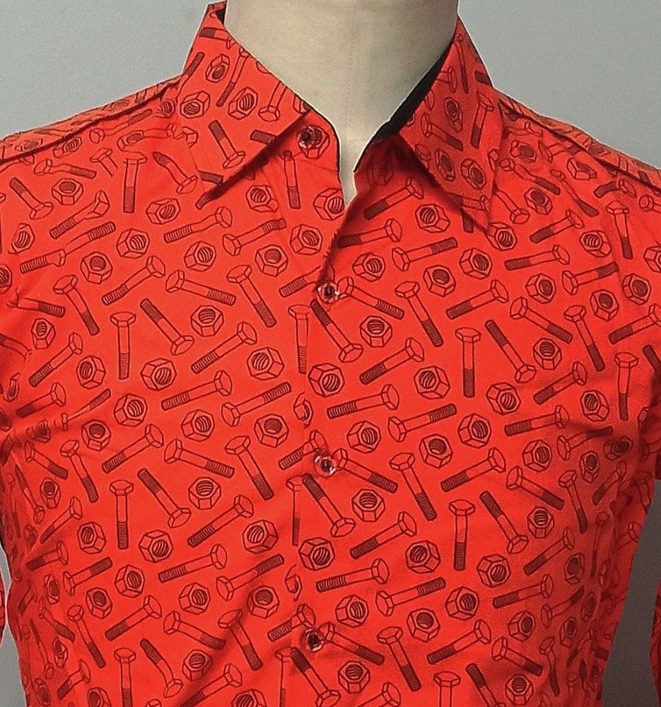 BAISAP-Camicia Arancione con motivo viti e bulloni - immagine 2