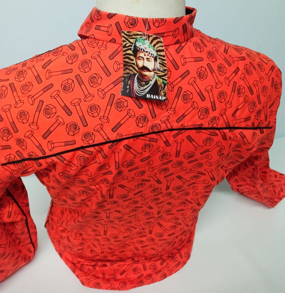 BAISAP-Camicia Arancione con motivo viti e bulloni - immagine 4