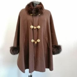 mantella di lana vintage anni 90 con bordature di pelliccia