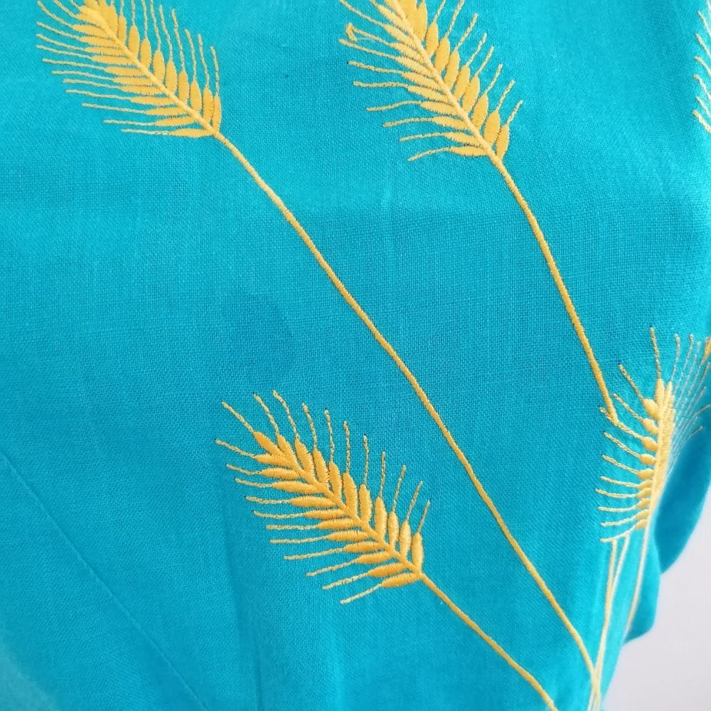 abito anni 90 in lino azzurro con spighe