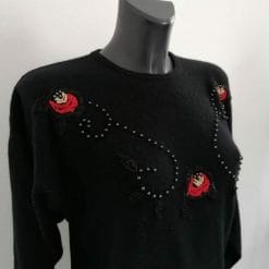 maglione da donna vintage anni 90 nero con ricami e perline