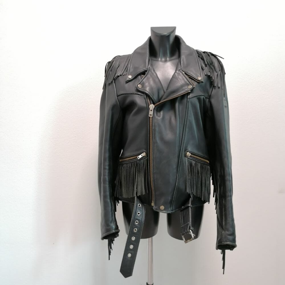 echtes leder chiodo con frange in pelle vintage