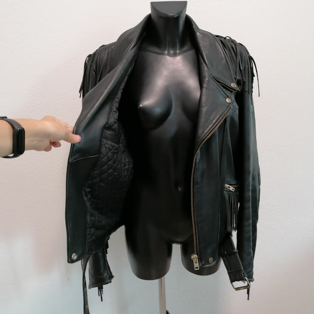 Giubbotto chiodo in pelle con frange vintage - immagine 9