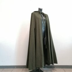mantella cappa con cappuccio vintage fantasy in lana verde