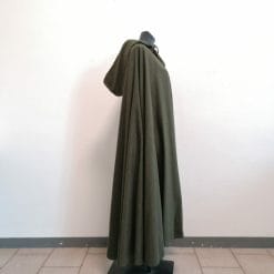 mantella cappa con cappuccio vintage fantasy in lana verde