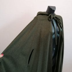 mantella cappa con cappuccio vintage fantasy in lana verde