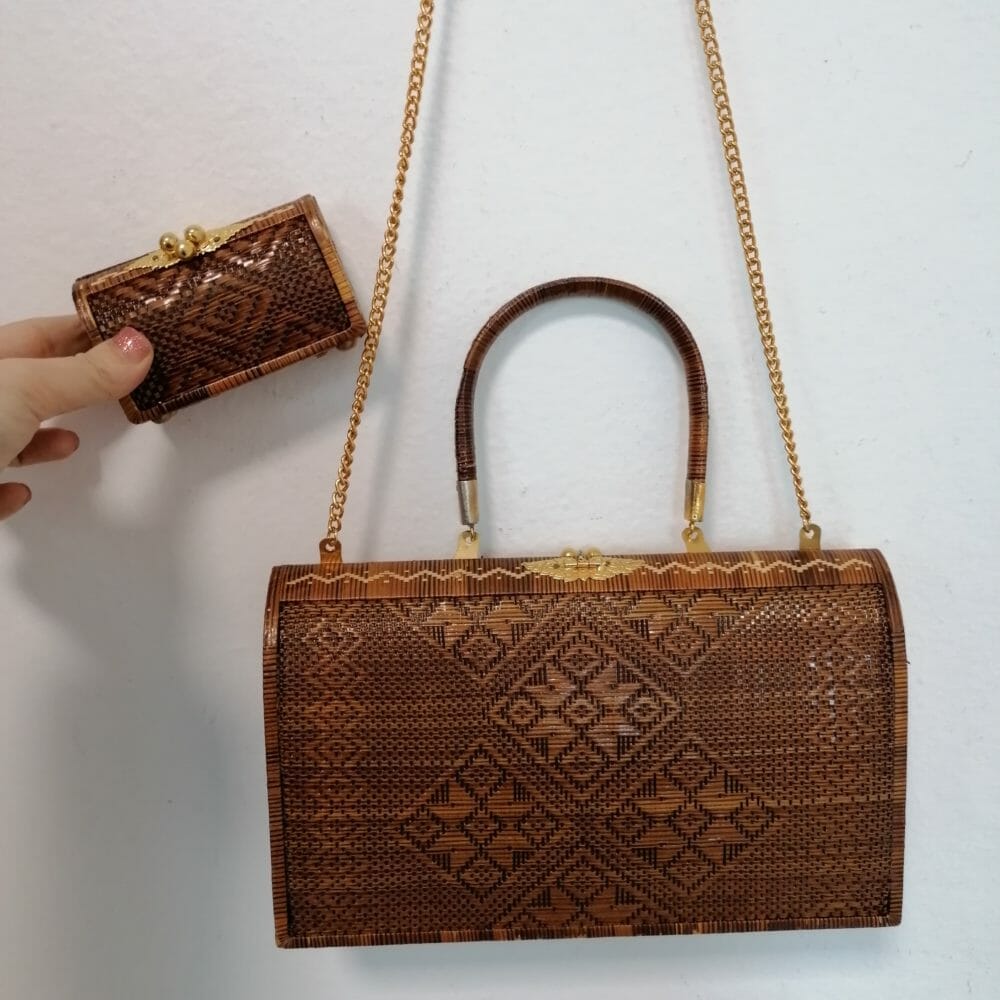 borsa rattan vintage con portamonete
