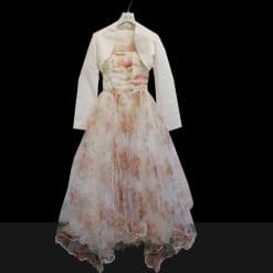 abito da sposa anni 90 in tulle floreale con strascico e coprispalle