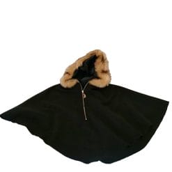 mantella vintage in lana nera con cappuccio