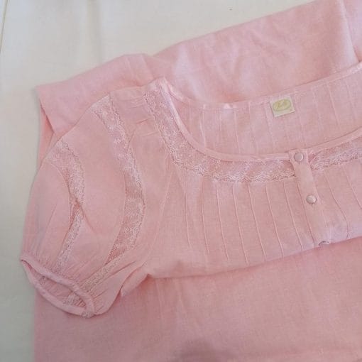 camicia da notte vintage in cotone rosa