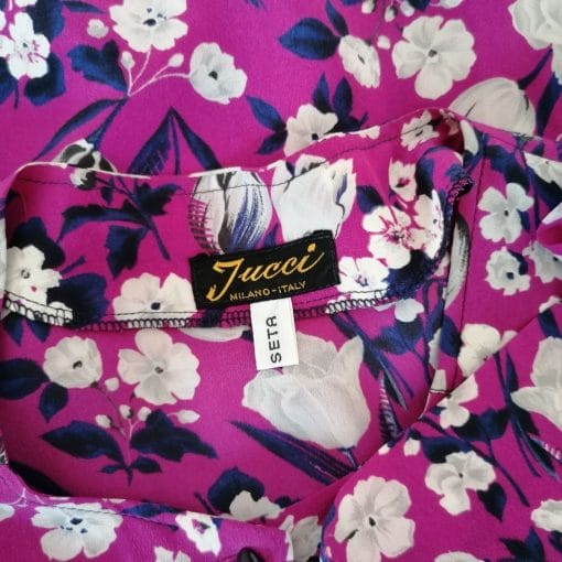 camicia di seta vintage a fiori rosa