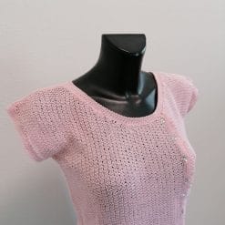 top in filo di cotone rosa vintage con brillantini