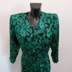abito anni 80 verde e nero con cintura