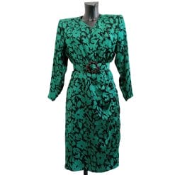 abito anni 80 verde e nero con cintura