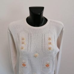 maglione in filo anni 90 con roselline e fiori applicati