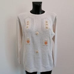 maglione in filo anni 90 con roselline e fiori applicati