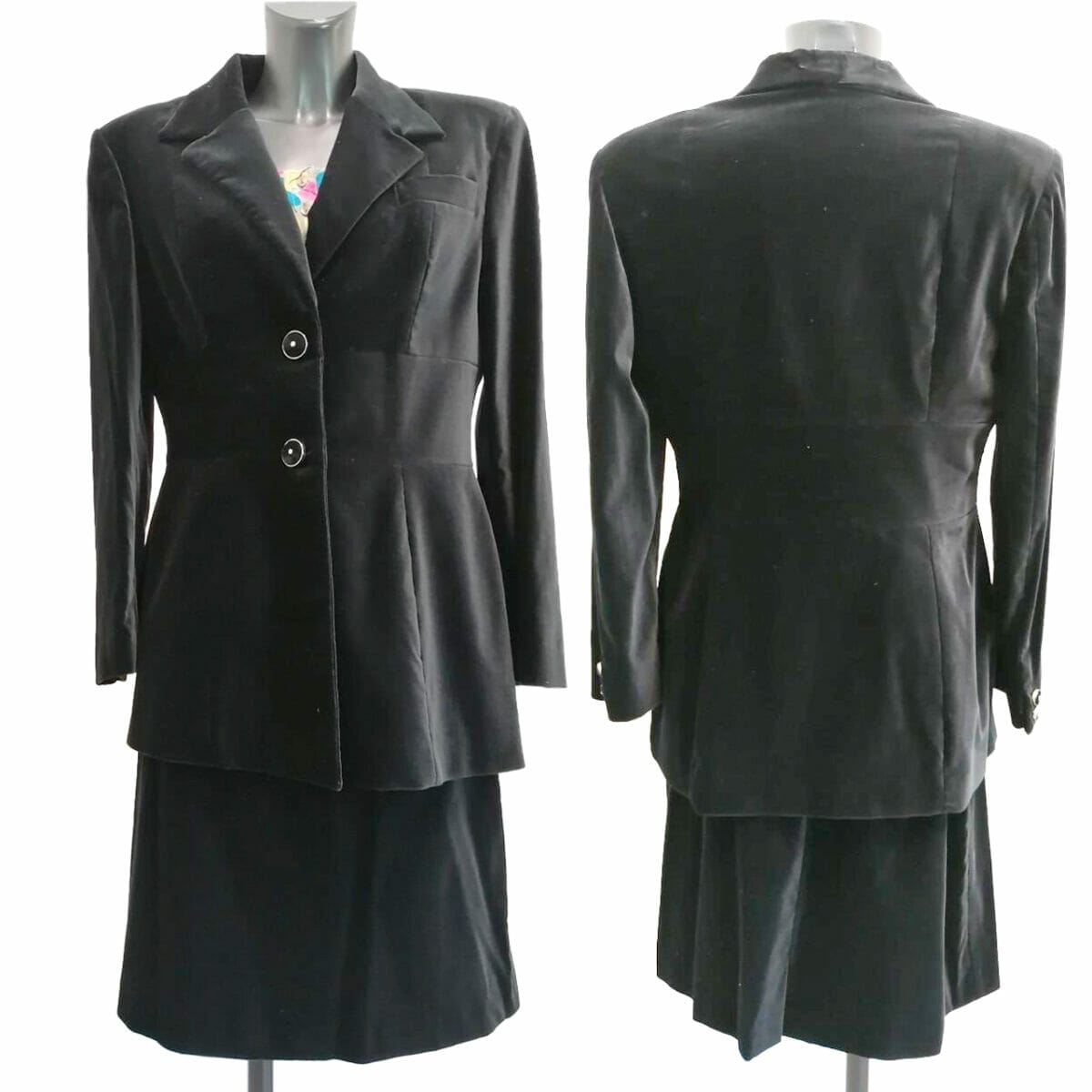 completo tailleur anni 90 in ciniglia nero