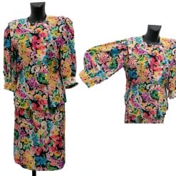 completo vintage in seta coloratissimo gonna e camicia