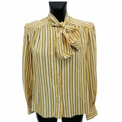 camicia di seta vintage a righe con fiocco