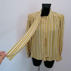 camicia di seta vintage a righe con fiocco