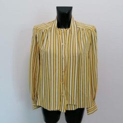 camicia di seta vintage a righe con fiocco