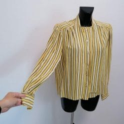 camicia di seta vintage a righe con fiocco