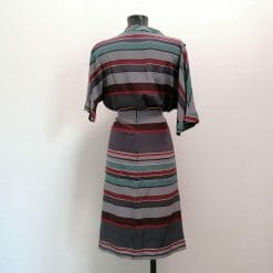 completo di seta vintage camicia e gonna a righe taglia ampia