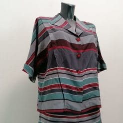 completo di seta vintage camicia e gonna a righe taglia ampia