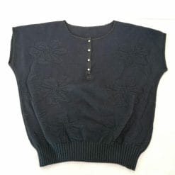 maglia in filo di cotone con ricami vintage blu navy