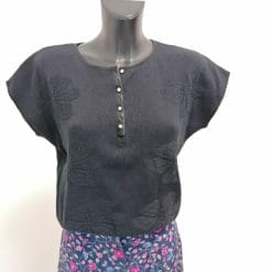 maglia in filo di cotone con ricami vintage blu navy