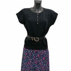 maglia in filo di cotone con ricami vintage blu navy