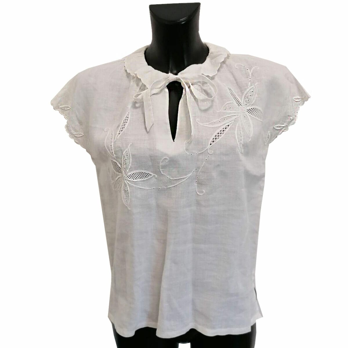 top vintage in lino ricamato a mano bianco