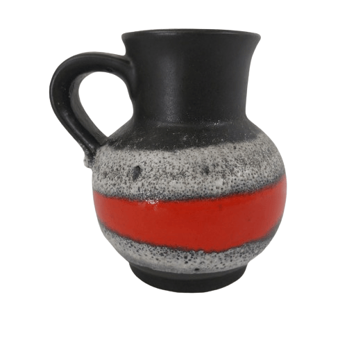 Vaso in ceramica W. Germany anni '60, design Mid-Century moderno, colori rosso e nero, altezza 15 cm, marchiato W. Germany.
